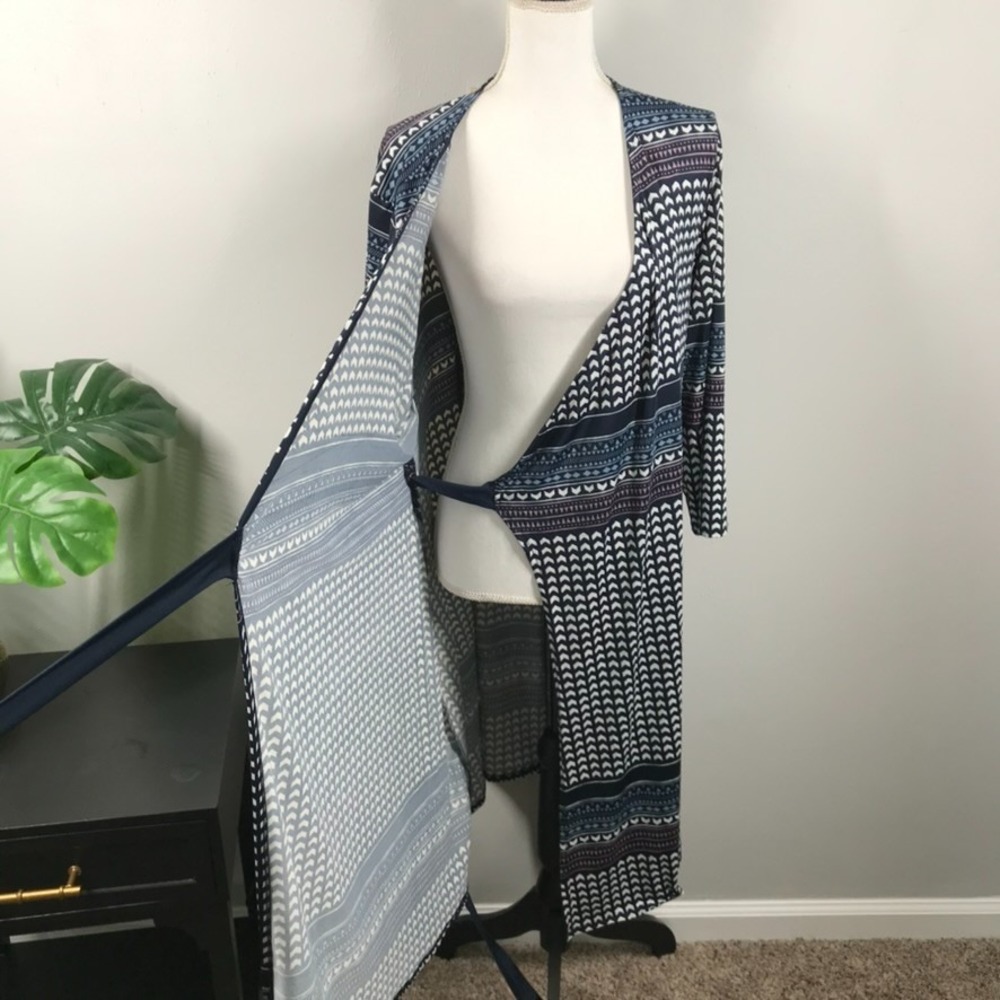 LULAROE Dress Size 3XL Michelle‎ Wrap Style Blue Geometric 3/4 Sleeve NEW - Picture 4 of 16